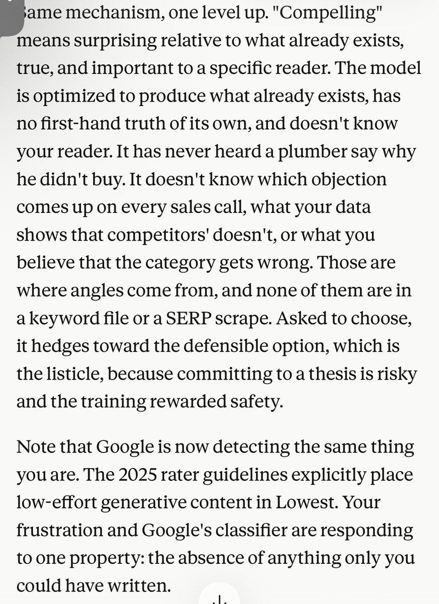 knowclarified's tweet photo. This is why LLMs can’t write interesting and novel content, and won’t be able to for the foreseeable future https://t.co/Jp0Wplst8n