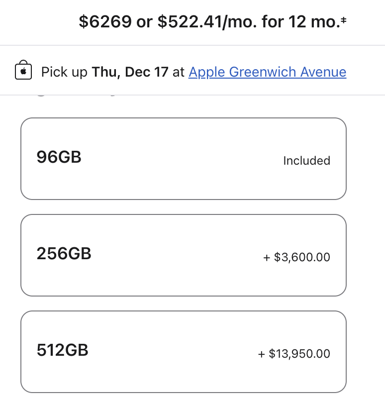 firstadopter's tweet photo. Bruh, Apple. The additional 256GB of RAM to 512GB costs a FORTUNE https://t.co/Vf1JYV9q3S