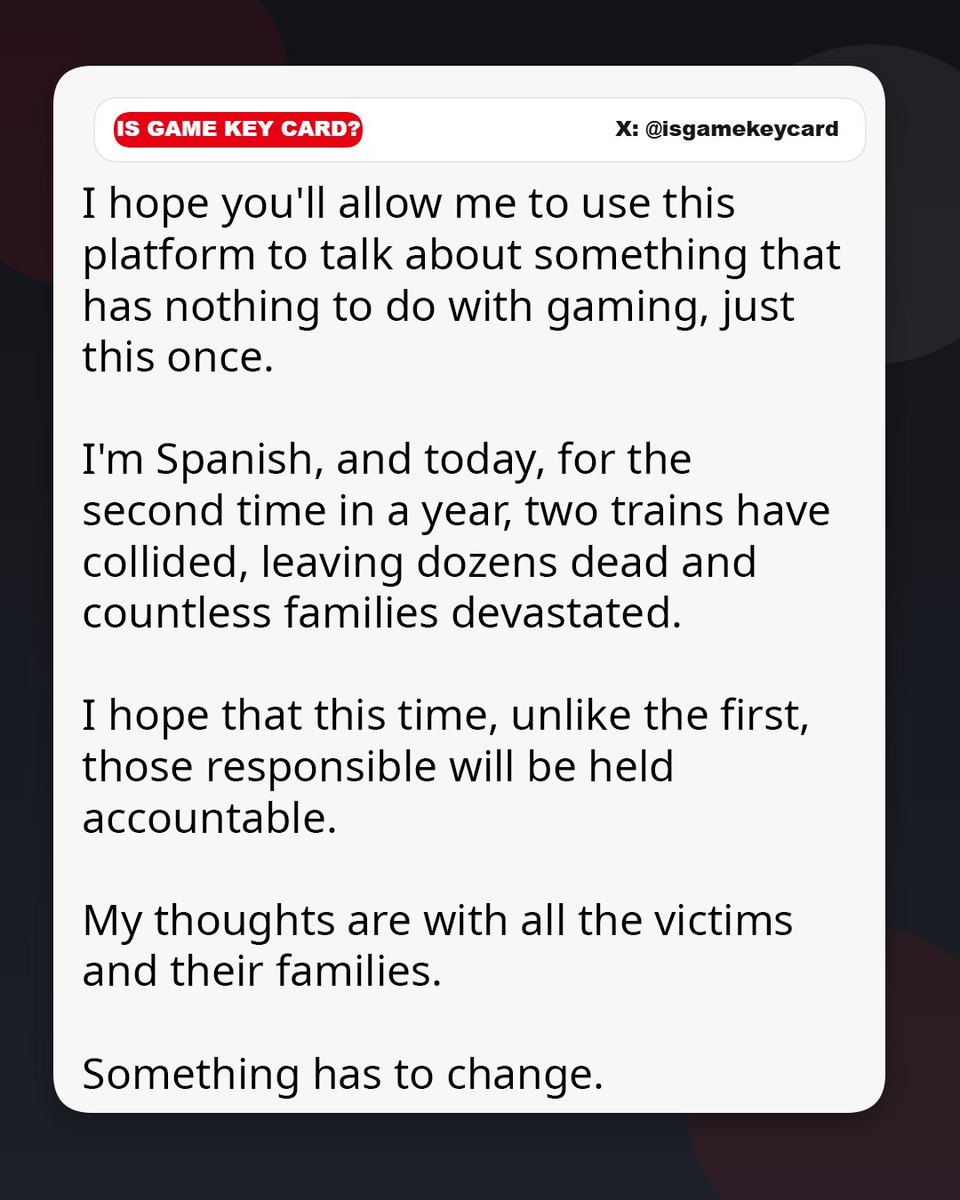 IsGameKeyCard's tweet photo. I hope you'll allow me to use this platform to talk about something that has nothing to do with gaming, just this once. https://t.co/mOQwvvSdEb