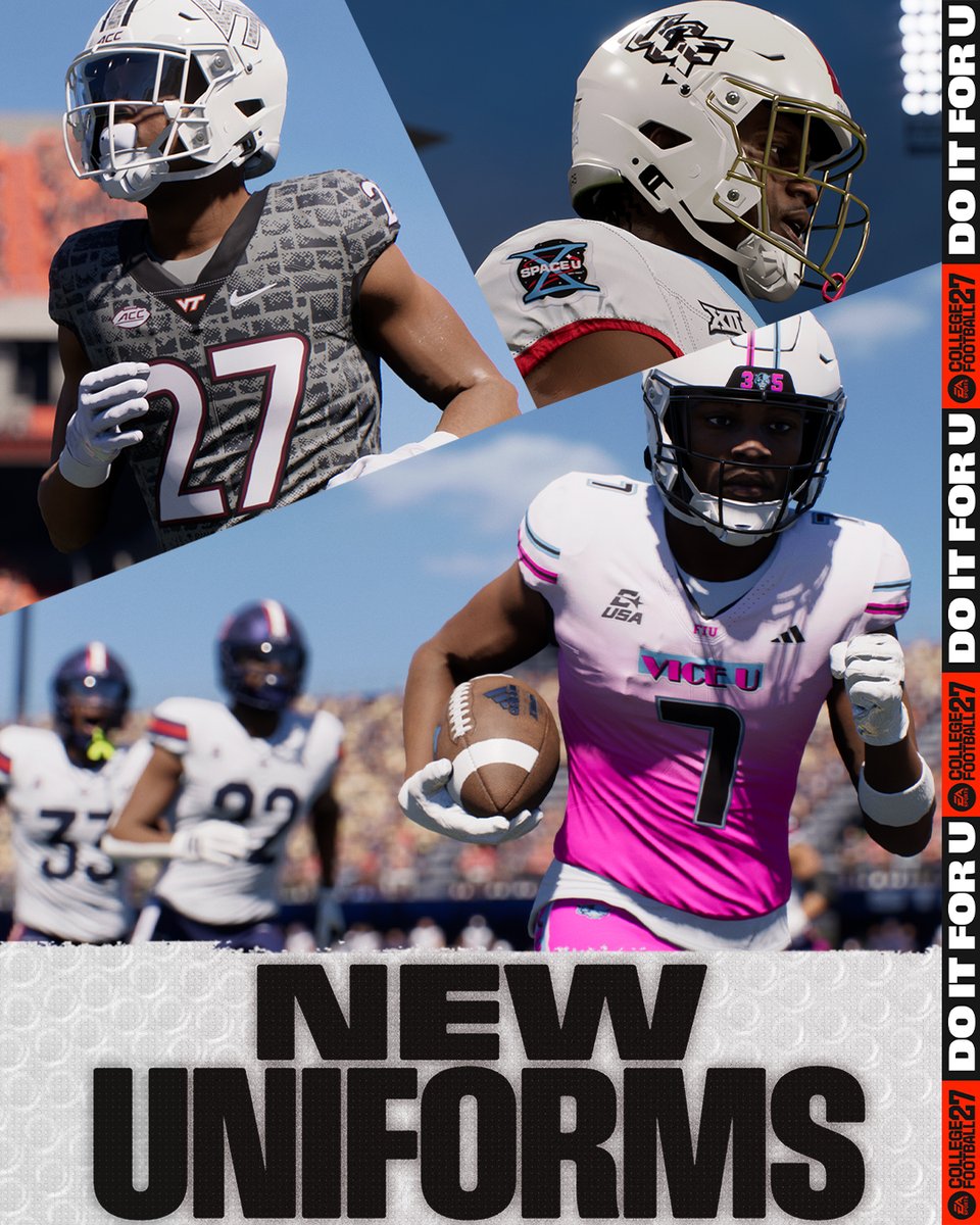 EASPORTSCollege's tweet photo. Make your identity unmistakable with new gear, uniforms and RTG templates coming in tomorrow’s Title Update. #CFB27 https://t.co/tQT4atVoHE