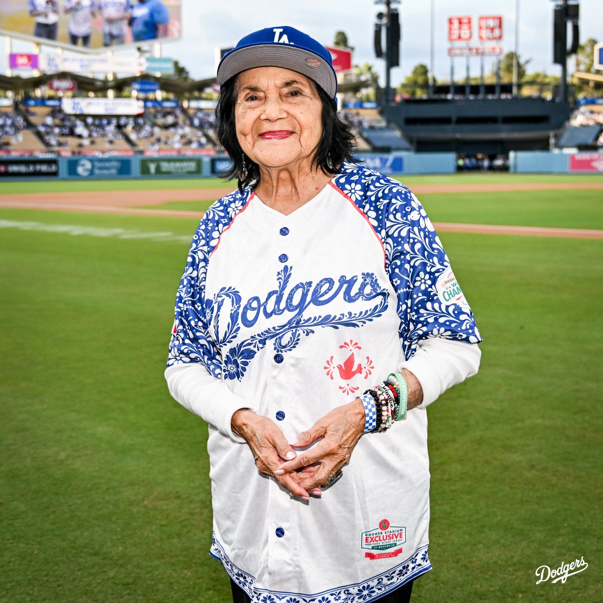 Dodgers's tweet photo. The Los Angeles Dodgers wish to celebrate the life and legacy of groundbreaking labor activist and civil rights icon Dolores Huerta, who has passed away at age 96. We send our deepest condolences to her family, her colleagues, her friends and her legions of supporters and allies. https://t.co/UNT1275CHn