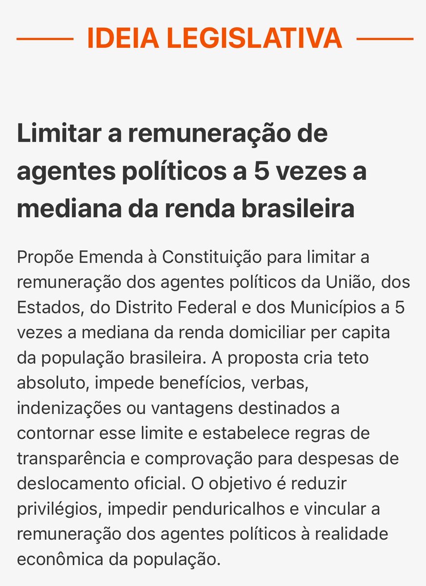 thiblvd's tweet photo. 🚨 Essa é outra ideia legislativa ótima que pode se tornar uma PEC: LIMITAR a remuneração dos políticos, impedindo verbas e outros benefícios. Assinem, isso vai poupar o SEU bolso.

https://t.co/qWJch4gIbq https://t.co/BBRkfo0zkT