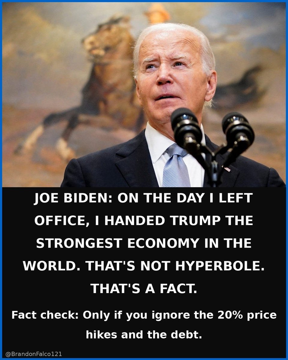 BrandonFalco121's tweet photo. Joe Biden: On the day I left office, I handed Trump the strongest economy in the world. That's not hyperbole. That's a fact.
Did you live better under Biden or Trump? https://t.co/F28pj8aAV8
