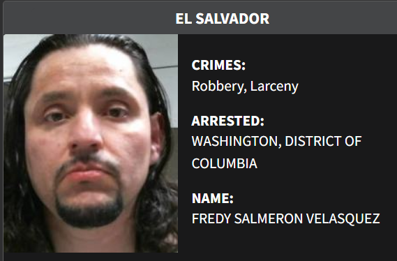 EROWashington's tweet photo. ICE @EROWashington D.C. arrested Fredy Salmeron Velasquez, a criminal illegal alien from El Salvador, in Washington, D.C. His criminal history includes Robbery and Larceny. He will remain in ICE custody pending the outcome of his removal proceedings. https://t.co/aNeKv7jzG7
