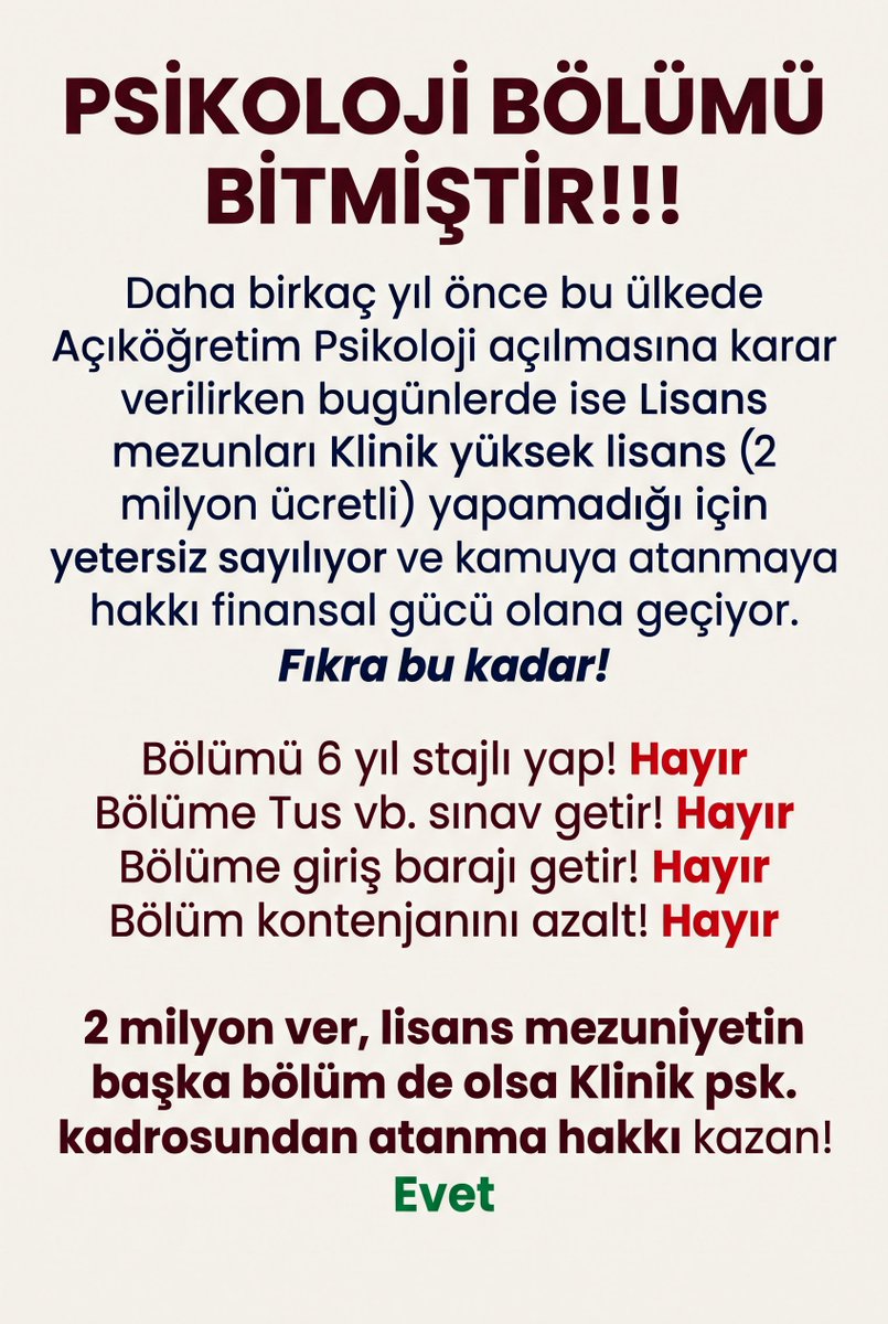 bipisipsikolog's tweet photo. Açıkögretim psikoloji konusu daha yeni sayılırken Yüksek Lisans şartına geçmenin psikolojide yetkinlik mevzusu olduğuna kim inanır?  @sbshgm @profokumus_  @saglikbakanligi https://t.co/c1uvnHuX42