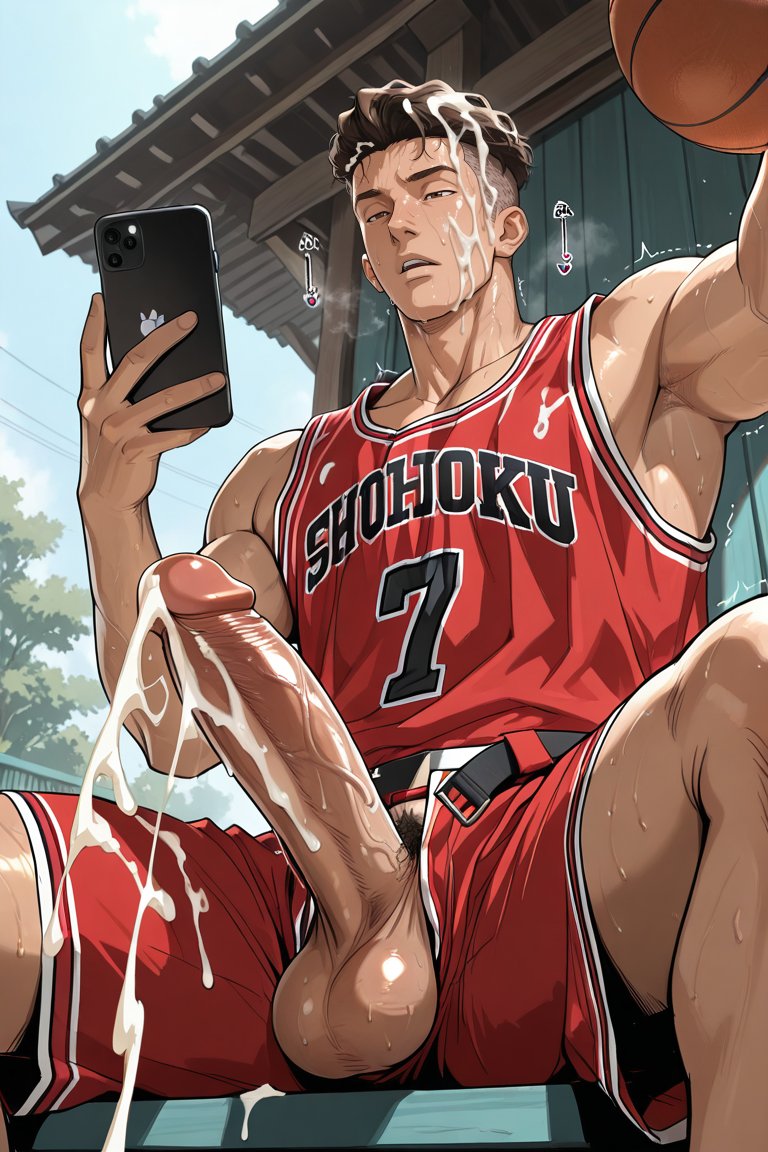 kingichiart's tweet photo. 【Dick selfie-Miyagi Ryota 2】  
Even after games and trainings,Miyagi still entertains his bros....  #MiyagiRyota #AIart️ #art #NSFW #yaoicum #SlamDunk https://t.co/cSPUvBugIS