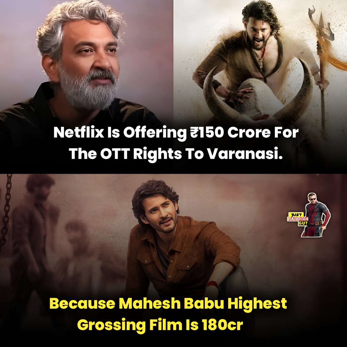 GaneshM28533962's tweet photo. Rajamouli , It's Done Bro 😂🔥

Netflix Is Offering 150 Crore For OTT Right To Varansi , Which Is Biggest Shocker For Rajamouli Bcoz The Varanasi Budget Is 1400cr Reportedly.

Varanasi Budget - 1400cr 🔥
Mahesh Babu Highest - 180cr 🥺 
OTT Right - 150cr 💔 https://t.co/13FFofy8As