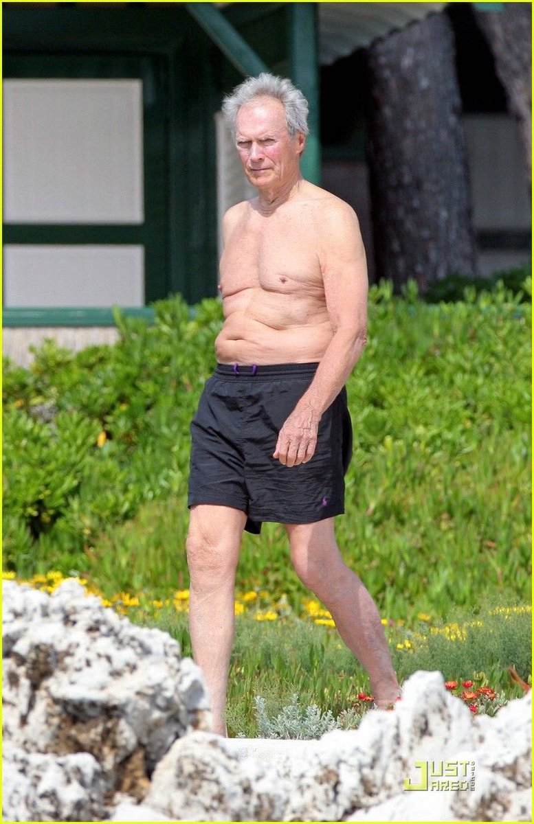 Eriife0's tweet photo. Clint Eastwood 88 relaxing shirtless at the Hotel Eden Roc in Cap d'Antibes, France, after divorcing his wife, Dina 43. https://t.co/nfm6DEmf00