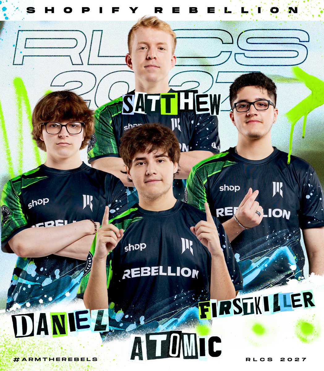 ShopifyRebels's tweet photo. Introducing Shopify Rebellion Rocket League for the 2027 RLCS Club Championship

💚 @firstkiller
💙 @DanielRL__
💚 @at0micrl
💙 @satthew

Get your discounted tickets for the London Kickoff here: https://t.co/z9pBdwbiW0 https://t.co/x9s8t6qGMX