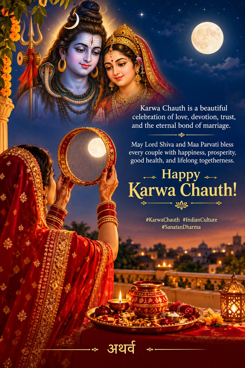 Talwar_1009's tweet photo. Karwa Chauth is a beautiful celebration of love, devotion, trust, and the eternal bond of marriage. May Lord Shiva and Maa Parvati bless every couple with happiness, prosperity, good health, and lifelong togetherness.

Happy Karwa Chauth

#KarwaChauth https://t.co/Y0RXlaG6co