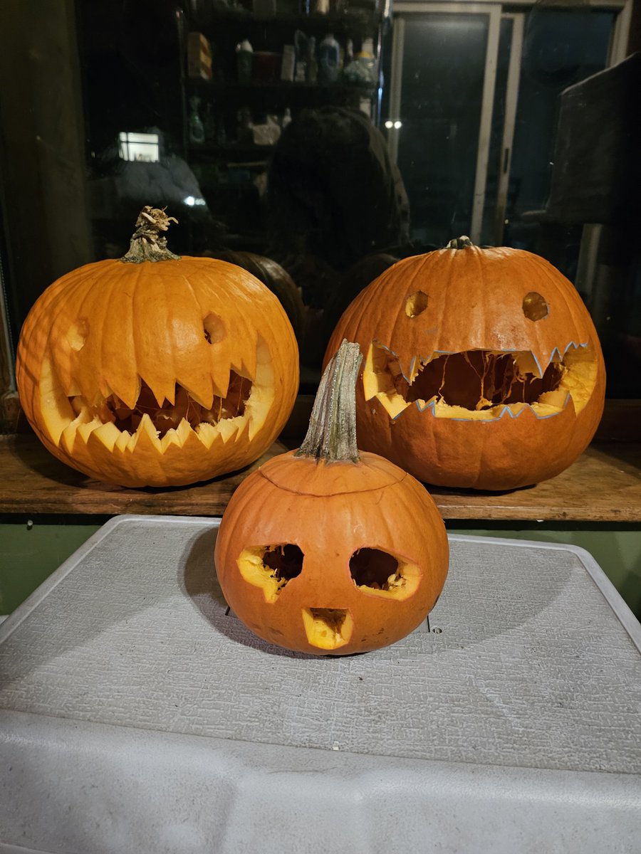OrcaAlt's tweet photo. My pumpkins I carved on stream last night! Plus 1 more down below! 🖤🎃 https://t.co/si1b1dYzMi