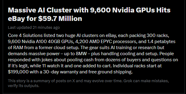jncquant's tweet photo. A DATACENTER IS FOR SALE ON EBAY??

It's $59.7 MILLION DOLLARS and everybody is already making memes about it

People are literally calling it a "Gently Used Datacenter" this could be a GIGA MEME

https://t.co/IMRYqGeUt2 https://t.co/bvYNOkCh7o