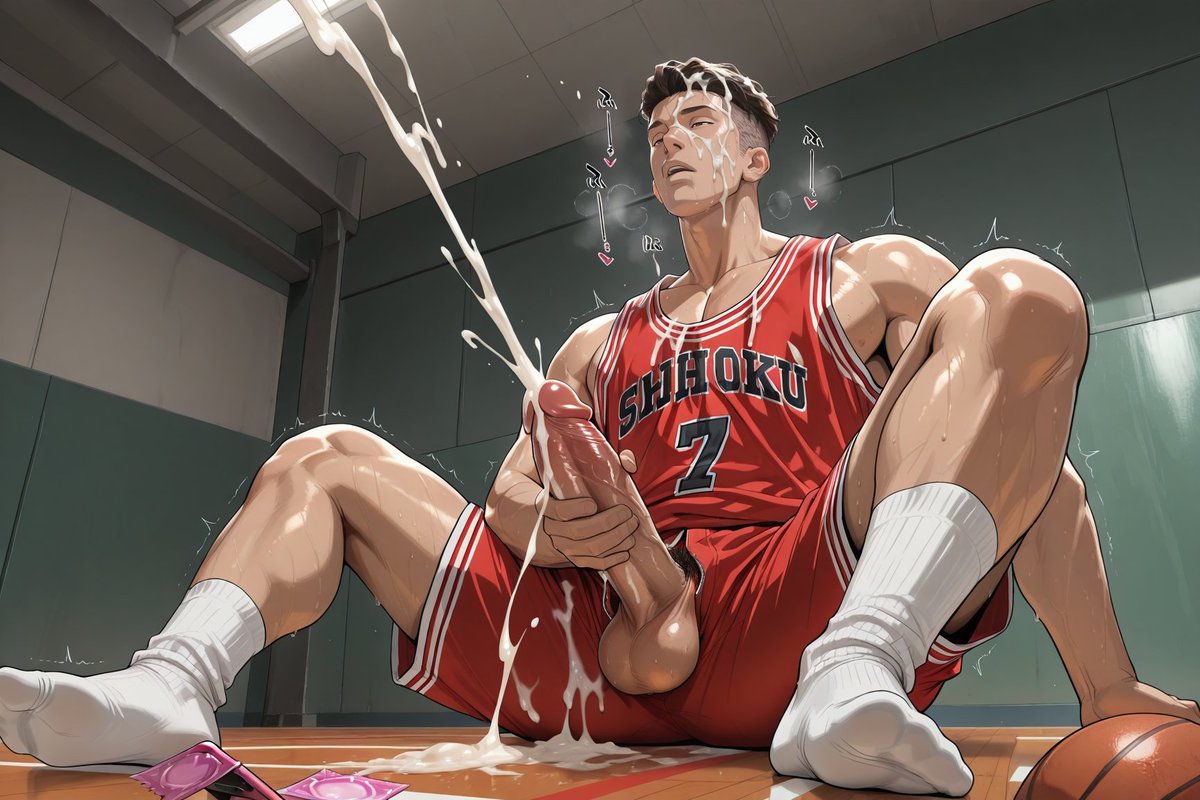 kingichiart's tweet photo. 【After basketball -Miyagi Ryota】
Miyagi is addicted to seeing porn and cums huge loads in the basketball field,super kinky....  #MiyagiRyota #AIart️ #art #NSFW #yaoicum #SlamDunk https://t.co/D32aAlrlQN