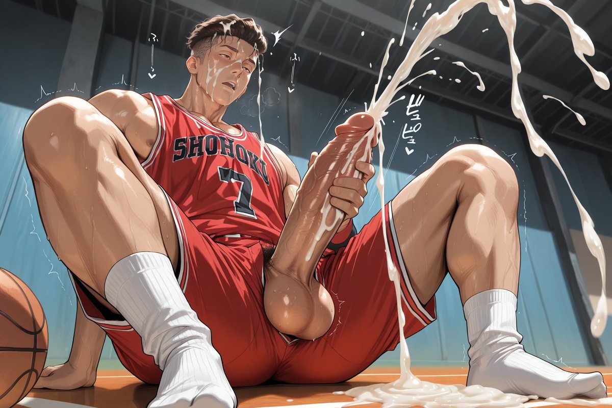 kingichiart's tweet photo. 【After basketball -Miyagi Ryota】
Miyagi is addicted to seeing porn and cums huge loads in the basketball field,super kinky....  #MiyagiRyota #AIart️ #art #NSFW #yaoicum #SlamDunk https://t.co/D32aAlrlQN