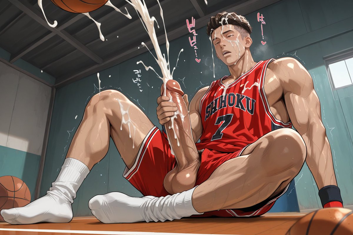 kingichiart's tweet photo. 【After basketball -Miyagi Ryota】
Miyagi is addicted to seeing porn and cums huge loads in the basketball field,super kinky....  #MiyagiRyota #AIart️ #art #NSFW #yaoicum #SlamDunk https://t.co/D32aAlrlQN