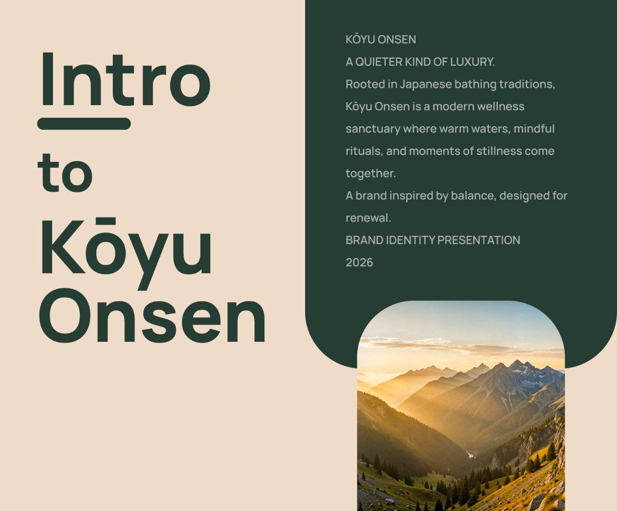Diamonddigits1's tweet photo. Introducing Kōyu Onsen a modern Japanese spa brand inspired by stillness, balance, and renewal.
Created for the Briefcorp design challenge.
#bckoyuonsen #briefcorp #DiamondDigits #diamondoluwaseunibukun https://t.co/gROQPbkQx9