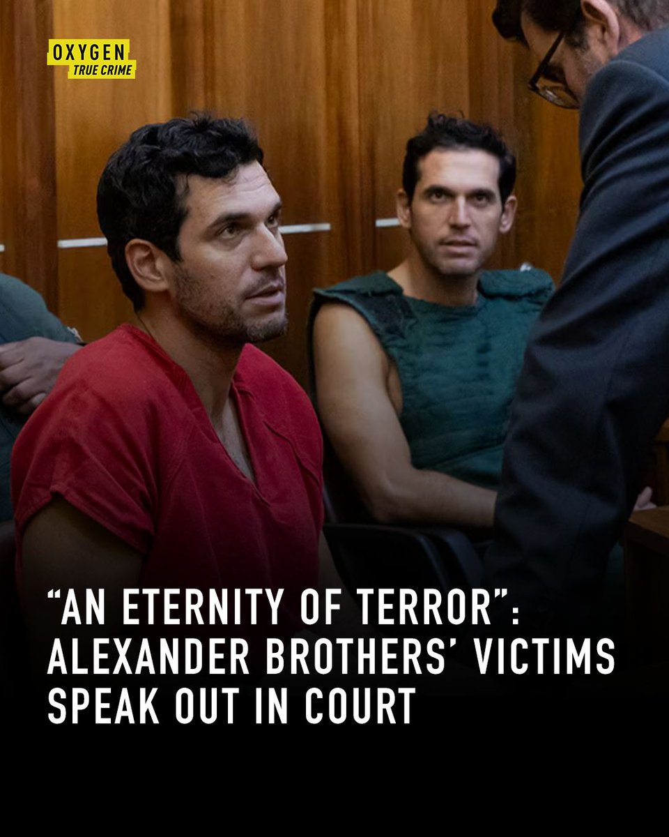 oxygen's tweet photo. The Alexander Brothers’ sexual assault victims still carry their scars.

The women took turns addressing twins Alon Alexander and Oren Alexander and older brother Tal Alexander in a Manhattan federal courtroom Oct. 27, before a judge sentenced the siblings to 30 years behind bars for charges including conspiracy to commit sex trafficking and sexual abuse. https://t.co/ayFCLVET70