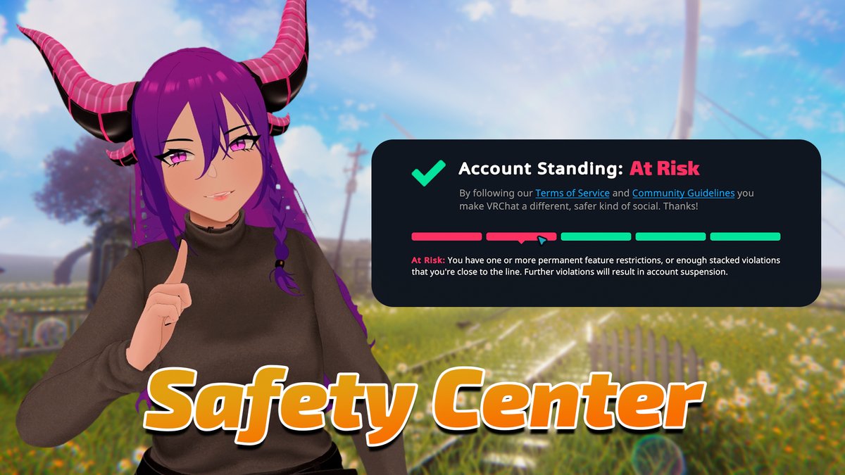 VRChat's tweet photo. 2026.4.1 is Live! This is *NOT* a network-compatible release! You've been warned!

This patch introduces the Safety Center, Improved Face Tracking, a new login flow... and more!

Read here: https://t.co/jiA8xlLwg1 https://t.co/hU8lDRubSM