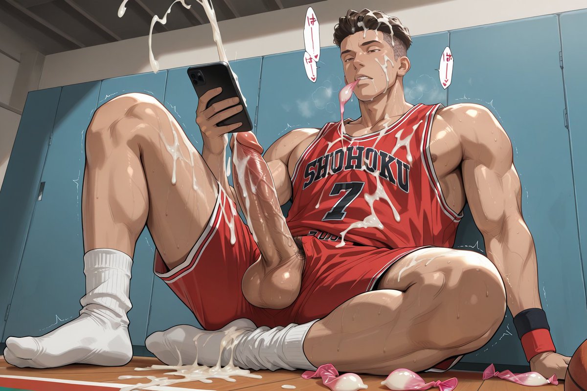 kingichiart's tweet photo. 【Condom waste-Miyagi Ryota】 
Miyagi bought condoms for his own needs....he can't help but broke some during his jerk off
#MiyagiRyota #AIart️ #art #NSFW #yaoicum #SlamDunk #condom https://t.co/MzNJXAwjyh