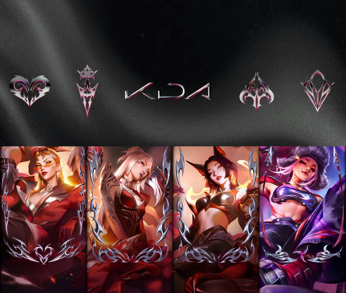 SamiraEvernight's tweet photo. @RiotGames what's the point of designing individual logos for each girl if you're not gonna use them on their borders? 

It's such a missed opportunity, especially when the design is already served. https://t.co/O1NYRikW7H