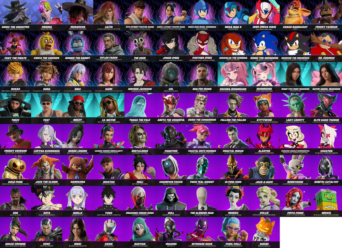 ShiinaBR's tweet photo. ALL FORTNITE SKINS OF CHAPTER 7 SEASON 4

This is the final roster of all skins added this season. What do you think about this lineup? 👀 https://t.co/h7ilxNWFvQ