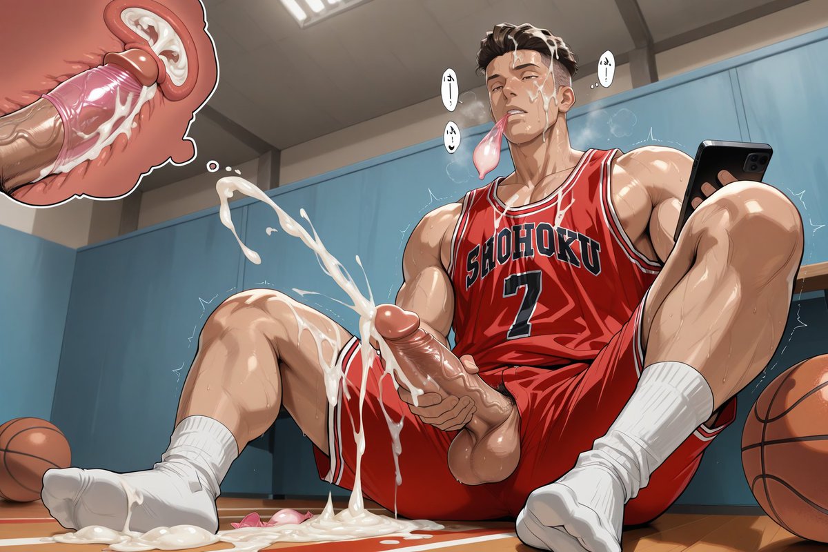 kingichiart's tweet photo. 【Condom waste-Miyagi Ryota】  
When imaging to cum inside,Miyagi filled up so many condoms  
#MiyagiRyota #AIart️ #art #NSFW #yaoicum #SlamDunk #condom https://t.co/TxXLT5z1hx