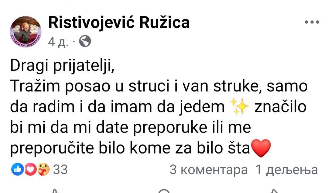 IgorMitrovic100's tweet photo. Studentkinja FDU koja je 22. novembra 2024 godine prva izgovorila "hajde da blokiramo fakultet, mora sve da stane" i tako doslovno preokrenula istoriju sada traži posao.
Ako ste u mogućnosti da ponognete onda unapred hvala. https://t.co/MZcCwzVE4a