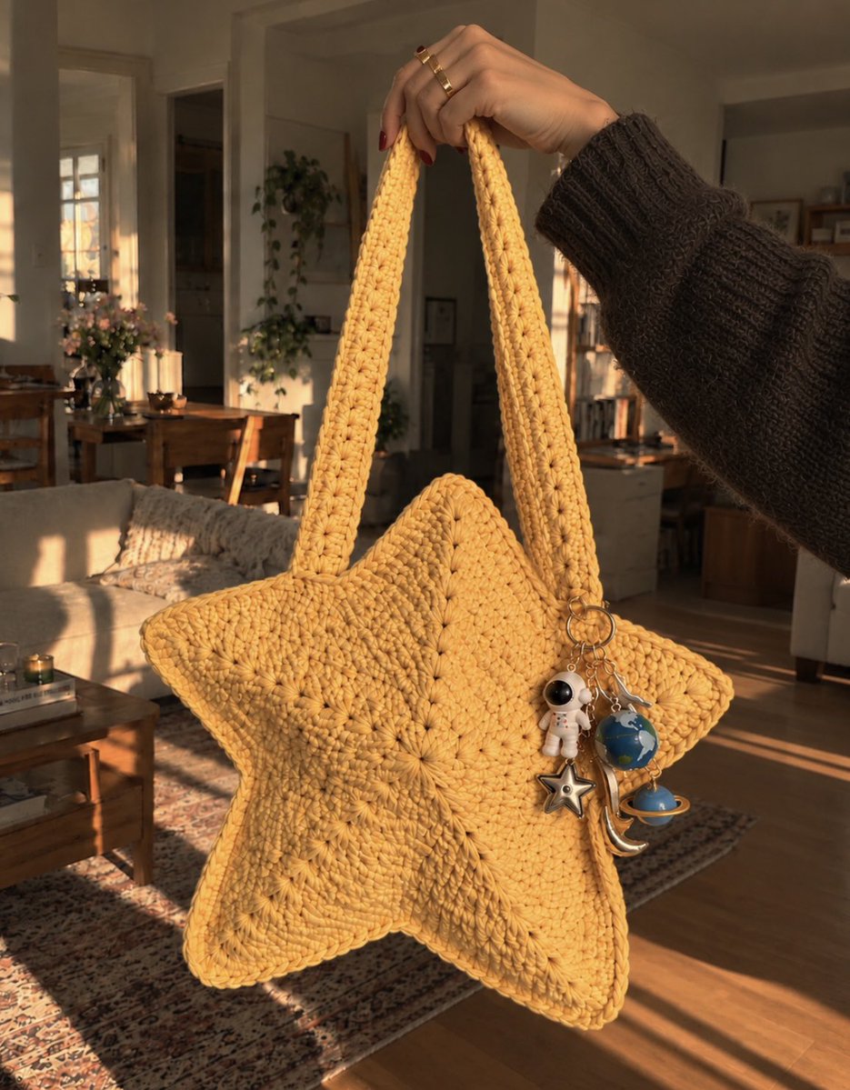 vogueamourr's tweet photo. knitting star bag ⭐️ https://t.co/iubWOXajWo