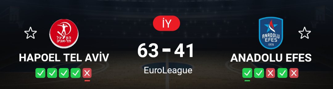 Golduzman's tweet photo. Canlı bahis Euroleague basketbol

Hapoel Tel Aviv- Anadolu Efes
3. Çeyrek 42.5 Alt 
10.000₺ ( 1.90) 
Başlangıç kasa 5/1 miktar oynayalım

Hiç bir bahis yüzde yüz tutma şansına sahip değil biliyoruz. Amacımız 1 bahis veya 1 gün değil.. 7 gün içinde kâr edebilmek.  Diğerleri gibi kaybeden bahisleri silmediğimiz için  yaptıklarımız değerli. Takipte olan beğeni bıraksın dostlarım ❤️