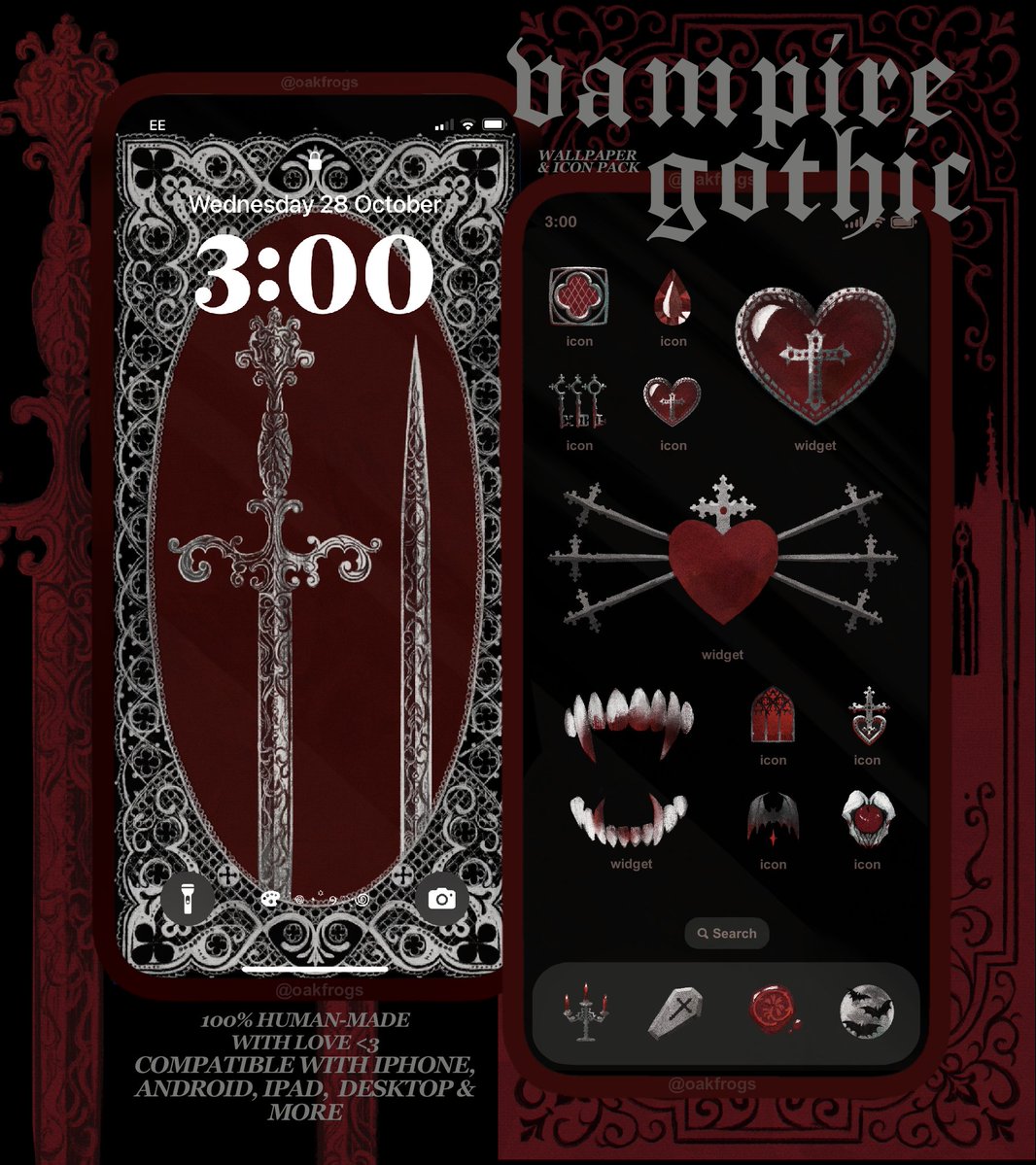oakfrogs's tweet photo. I made a gothic vampire wallpaper &amp; icon theme 🩸 https://t.co/kDsuccEXhW