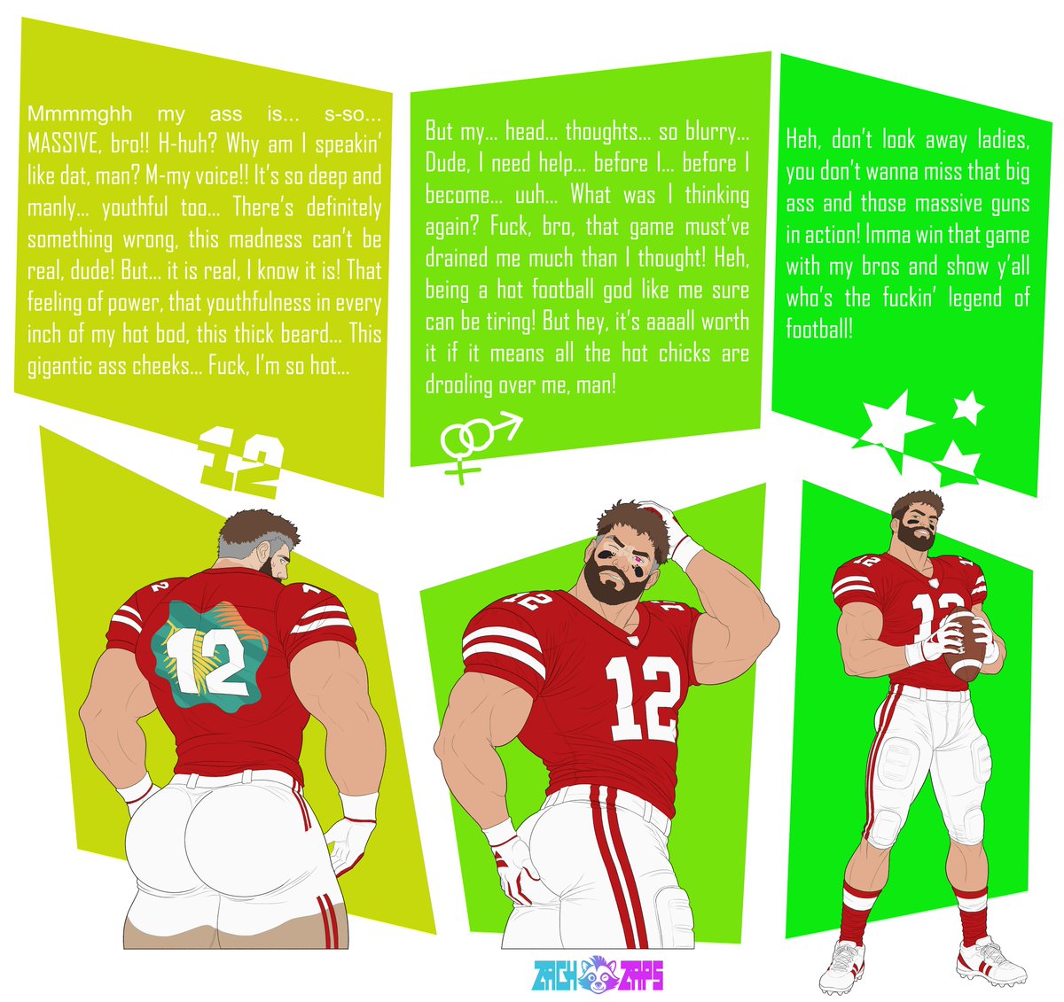 ZappyZachZaps's tweet photo. Hello guys! As promised, here's my new #transformation piece commissioned by a regular client! A subject I've been wanting to draw on for a long time : a #football #jock! Warning for those of you who aren't into it : it contains #gay to #straight themes! And a huge #ass.😏 https://t.co/RyVCgXdQnH