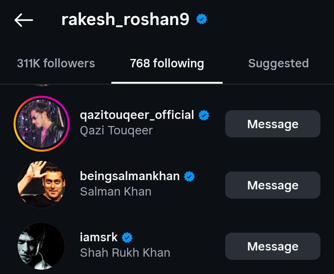 guha1493's tweet photo. Rakesh Roshan - Director - Father of Hrithik Roshan have started following #QaziTouqeer in Instagram.

OMG 🥰🥰💃💃🧡🧡

Ab sure Qazi ka sapna Hrithik se I love u sunna pura hoga.. 🤩

#BiggBoss20 #BB20 https://t.co/T6gpzPwcnw