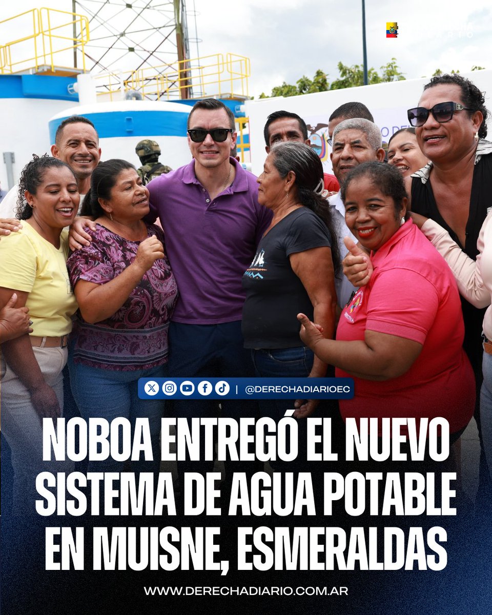 DerechaDiarioEC's tweet photo. 🚨🇪🇨 | HISTÓRICO: NOBOA ENTREGÓ EL NUEVO SISTEMA DE AGUA POTABLE EN MUISNE, ESMERALDAS.

El presidente Daniel Noboa puso fin a más de 100 años de espera en Muisne con la entrega de un moderno sistema de agua potable, una inversión de USD 5,3 millones que garantiza el acceso a agua segura y continua para más de 36.000 habitantes.

La obra moderniza la captación, el tratamiento y la distribución del agua, con más de 20 kilómetros de tuberías renovadas, permitiendo que miles de familias accedan por primera vez a un servicio continuo, seguro y de calidad.