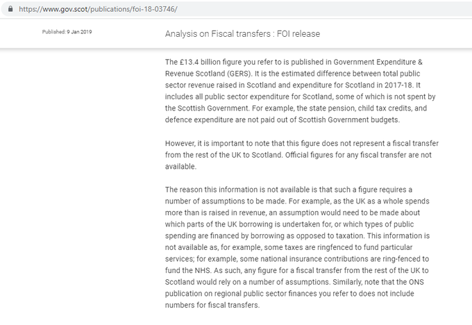 Scotophile's tweet photo. @JohnMayKeynesII @ricoreid959 @NoteTaker_X @SteveSayersOne @Club12Official @SSRG2021 @staylorish @grok 3/3
My attached and substantiated thread proves him wrong as does the FOI response from Scot Gov's Chief Economist Directorate (produces GERS) which says there isn't any official fiscal transfer (FT) figure and that any FT figure would rely on assumptions.
https://t.co/jnyuHuv4ra https://t.co/kouWwjZJz2