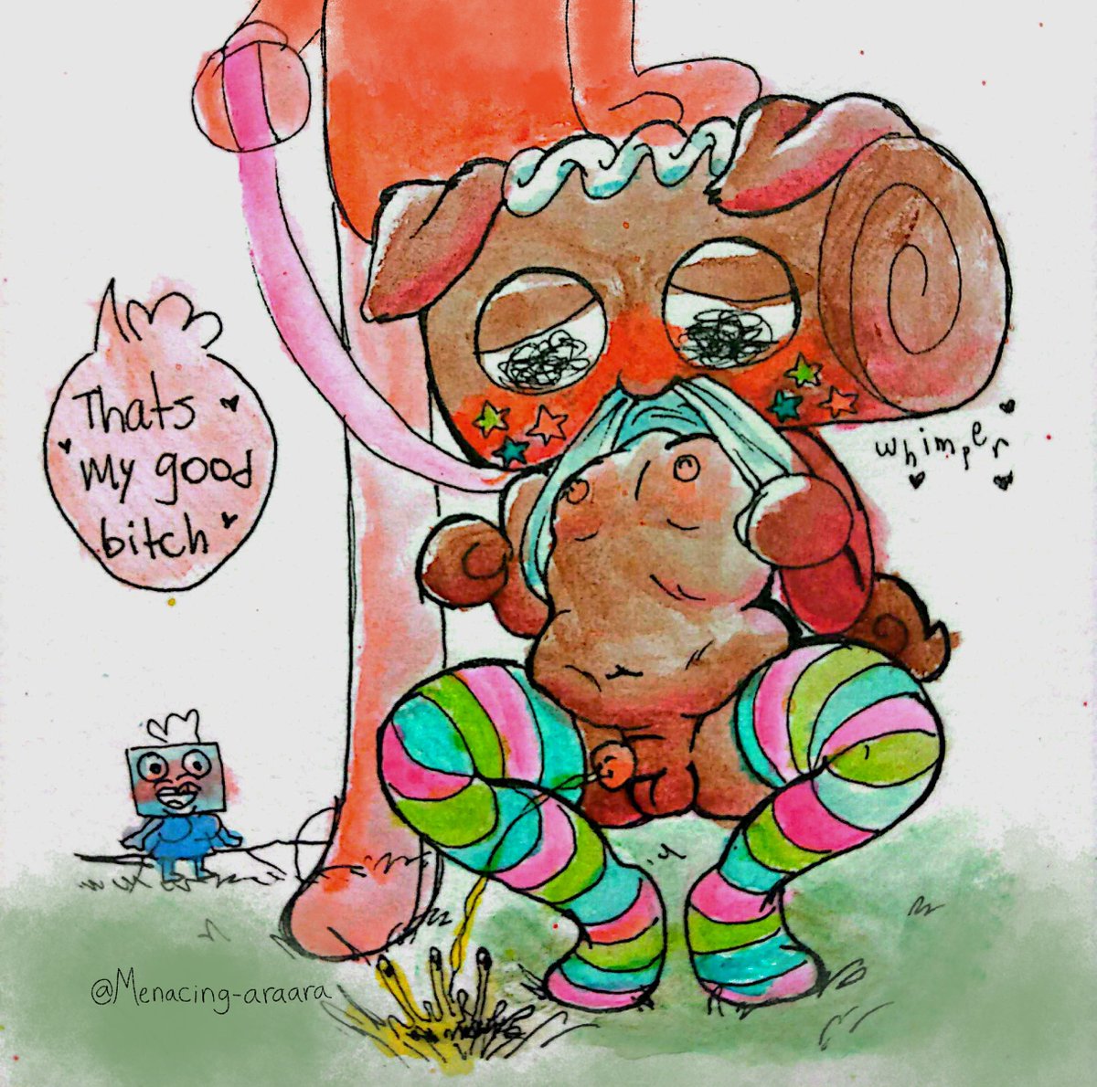 MenacingAraAra's tweet photo. Kinktober day 9: Fruitcake walkies #dandysworldnsfw with a bonus reaction image I thought was funny lmao #dandysworldnsfw https://t.co/0zfcSFI3qi