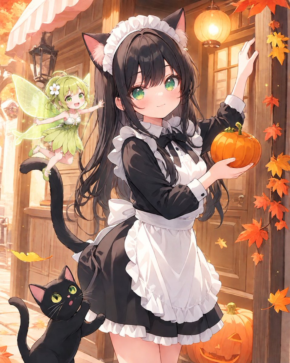 kuronekobbc's tweet photo. おはようございます🎃🐈‍⬛☕

フェアリーカフェもハロウィンの準備中🎃✨
マナちゃんと黒猫ちゃん、ルミナも一緒に飾り付け♪

みんなで楽しいハロウィンを迎えましょうね🥰🧡

今日も素敵な1日になりますように🍁✨ https://t.co/dokdZT7CE1
