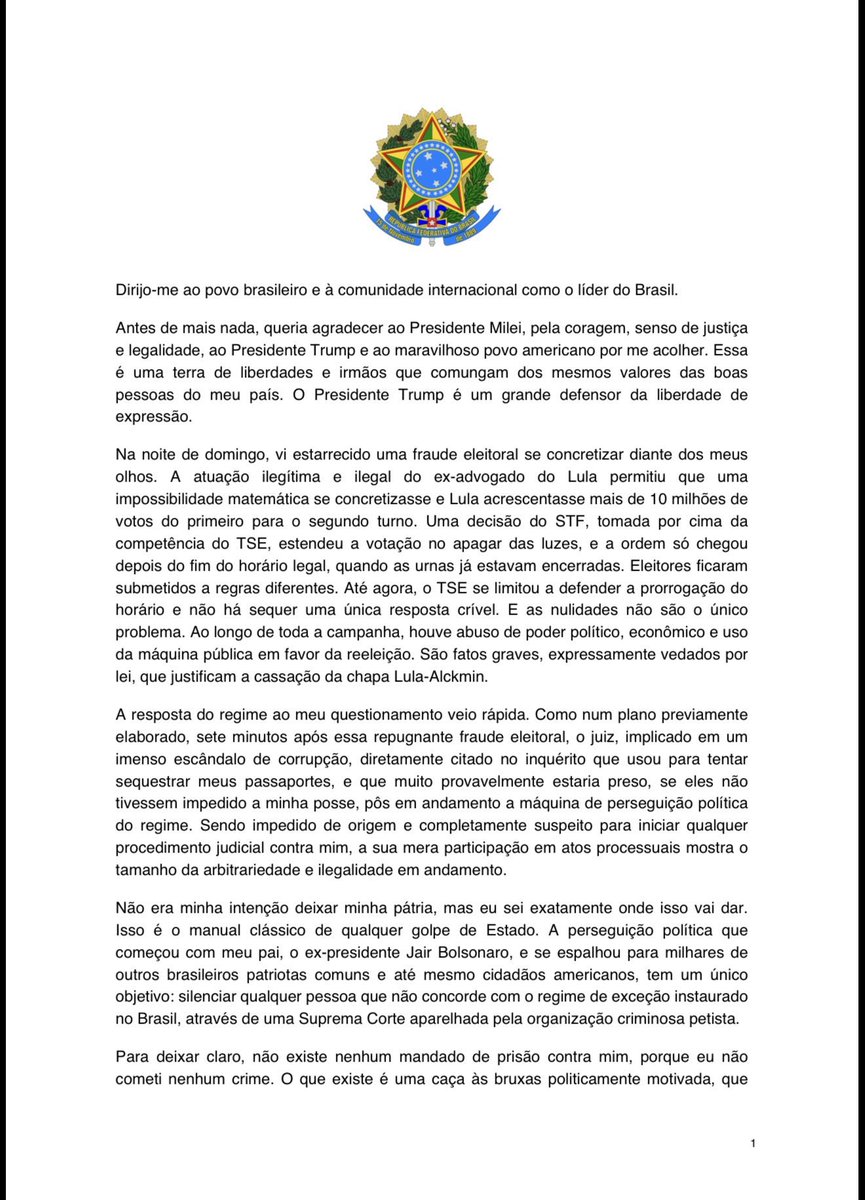 FilipeSabara's tweet photo. Carta do @FlavioBolsonaro ao povo brasileiro https://t.co/7gCHef0rW3