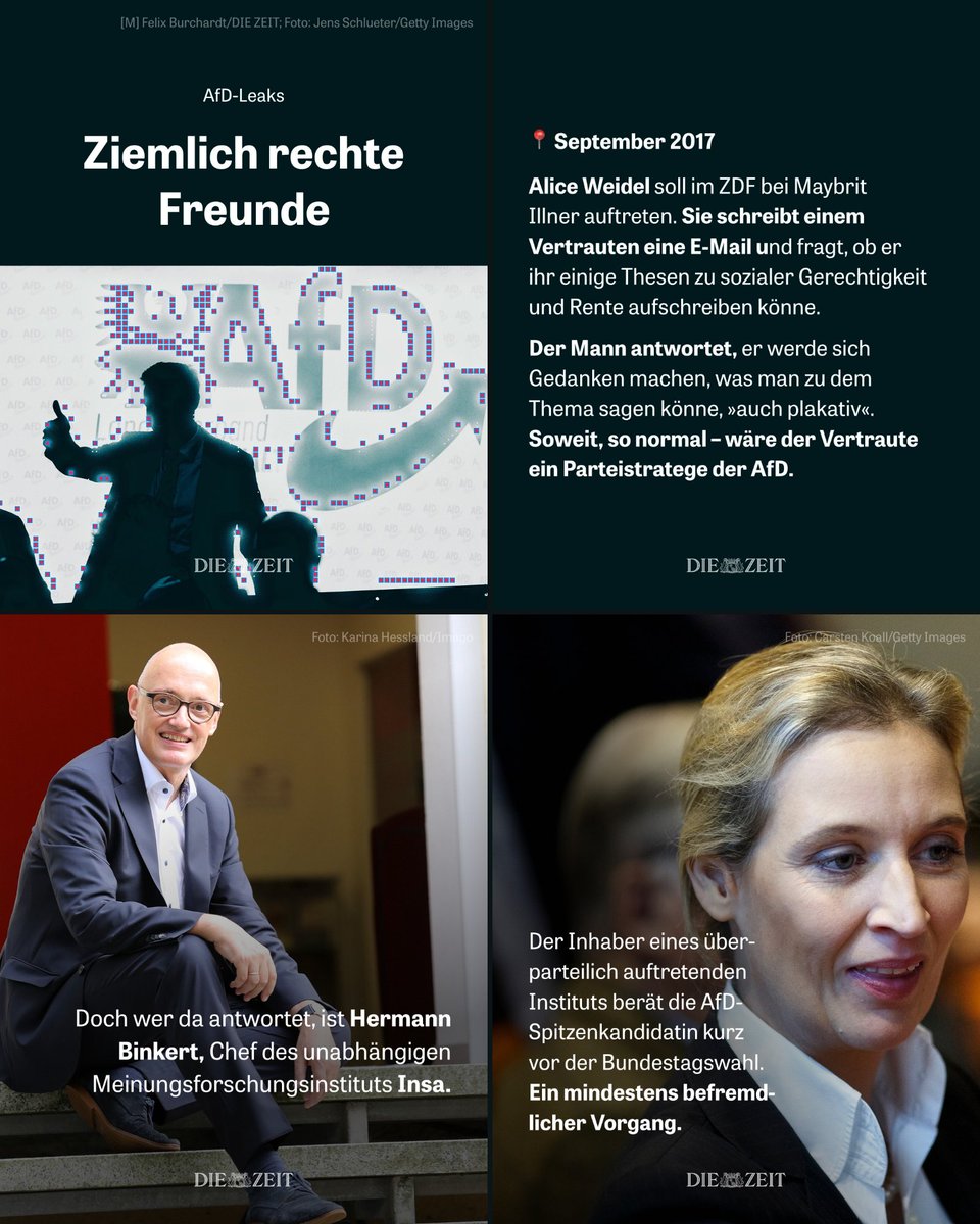 JT_Voermann's tweet photo. Warum die AfD bei INSA wochenlang bei 30% ist: Insa-Chef Binkert soll laut AfD-Leak Alice Weidel mit Positionen für Talkshows versorgt haben.
Praktisch: Erst liefert man der AfD die Argumente, dann misst man für Bild, wie gut sie ankommen. Full-Service-Meinungsforschung. https://t.co/oK0YuRCeDG