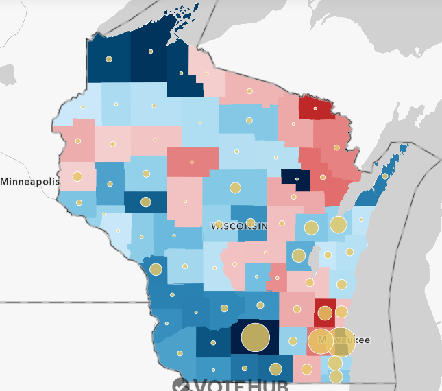 TobyMGData's tweet photo. @VoteHub also uses L2 data but somehow has much more sensible partisan estimates for the absentee vote in Wisconsin (though an admittedly wide range with Crowley anywhere from 53.6-65.2% of the current vote). I think they're underestimating turnout based on their est. votes cast https://t.co/9Vb3puRzBh