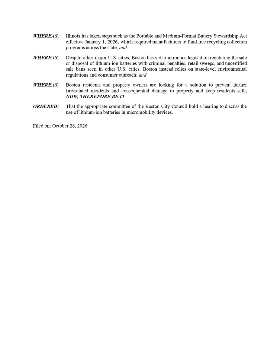 EdforBoston's tweet photo. Called for a hearing on storage of lithium-ion batteries in micro-mobility devices. In Roxbury, a battery in an electric scooter on the 20th floor caused a fire. 40 evacuated, 3 sent to hospital. NYC/San Fran have legislation. We need to take action for public safety. #bospoli https://t.co/ru5Ri4kazA