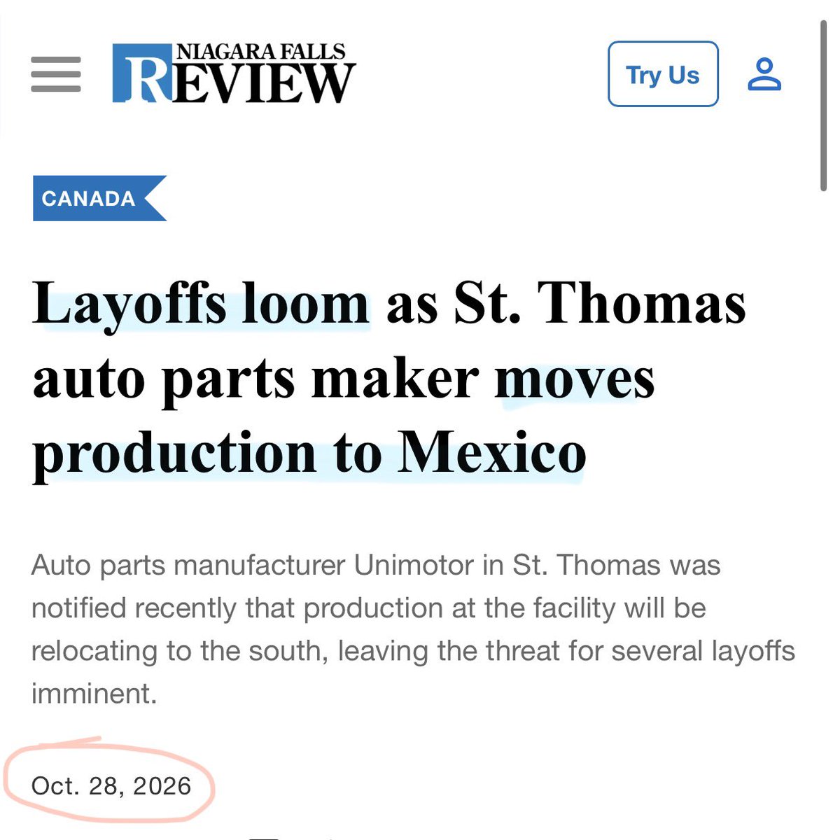 MelissaLMRogers's tweet photo. Another Company shifting production OUTSIDE of Canada 🇨🇦 Auto parts manufacturer in St. Thomas Ontario is laying off and shifting production to MEXICO 👀

I highly DOUBT any level of an EU deal would save this. Carney making big time mistakes for Canada https://t.co/YhCut61aSS