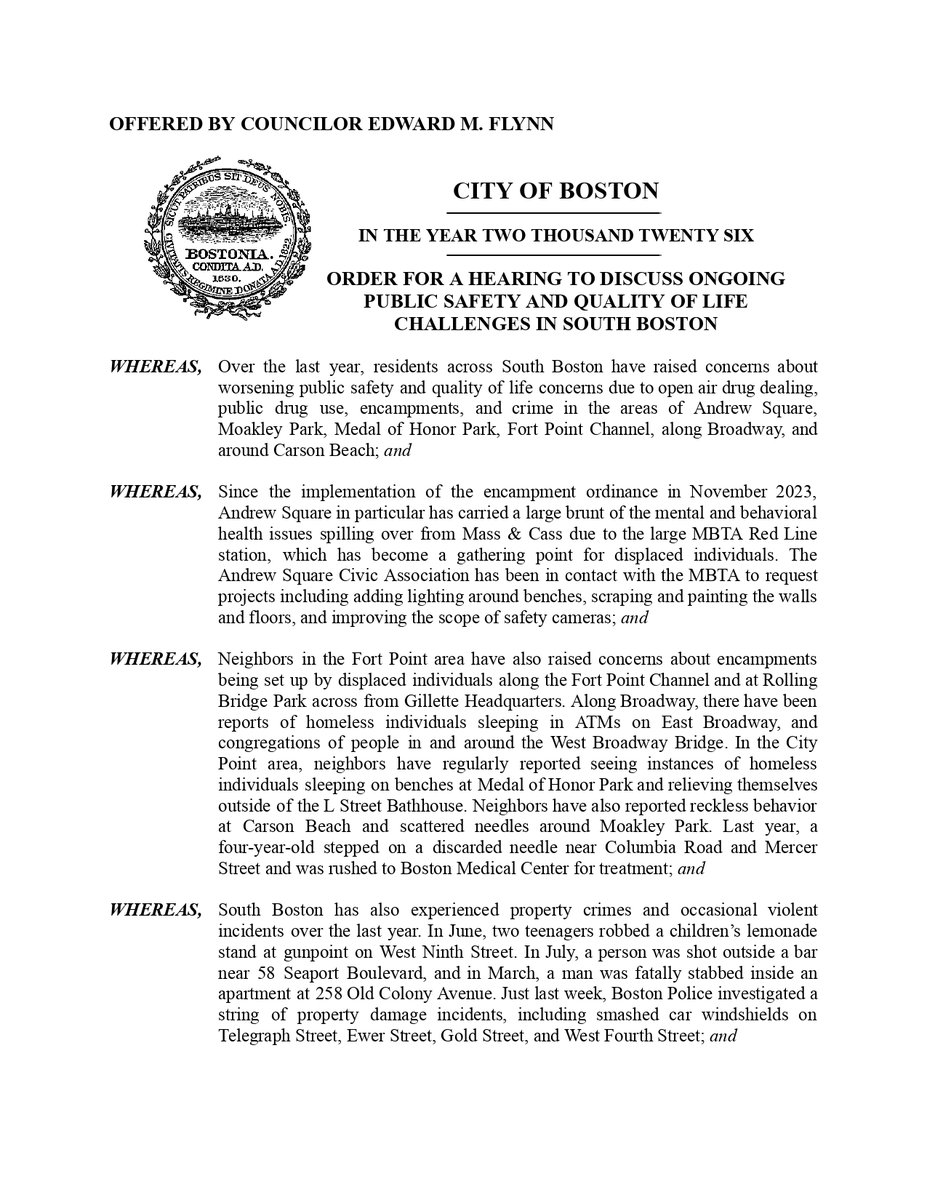 EdforBoston's tweet photo. Called for a hearing on public safety &amp; quality of life issues in South Boston. We have witnessed an increase in open drug dealing &amp; drug use near Fourth St bridge, West Broadway, Gillette, Fort Point, Andrew Square, Moakley Park/Carson Beach. I will organize a public safety walk https://t.co/4zECwxeG6Q
