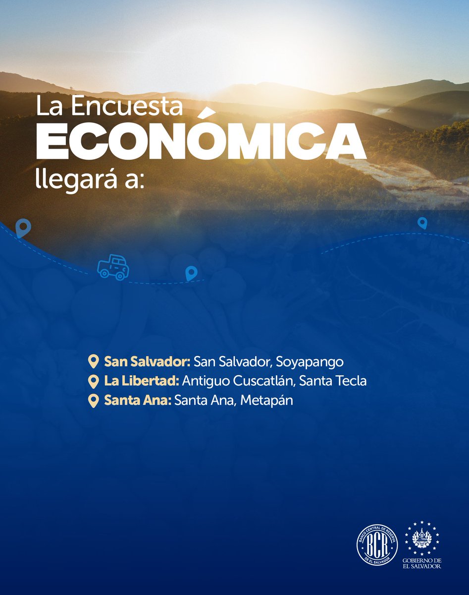 bcr_sv's tweet photo. 📢 Te compartimos la ruta de esta semana por parte de nuestros gestores de información para las encuestas de Precios, Económica, Turismo y Hogares de Propósitos Múltiples. https://t.co/yXLxOIqcIK