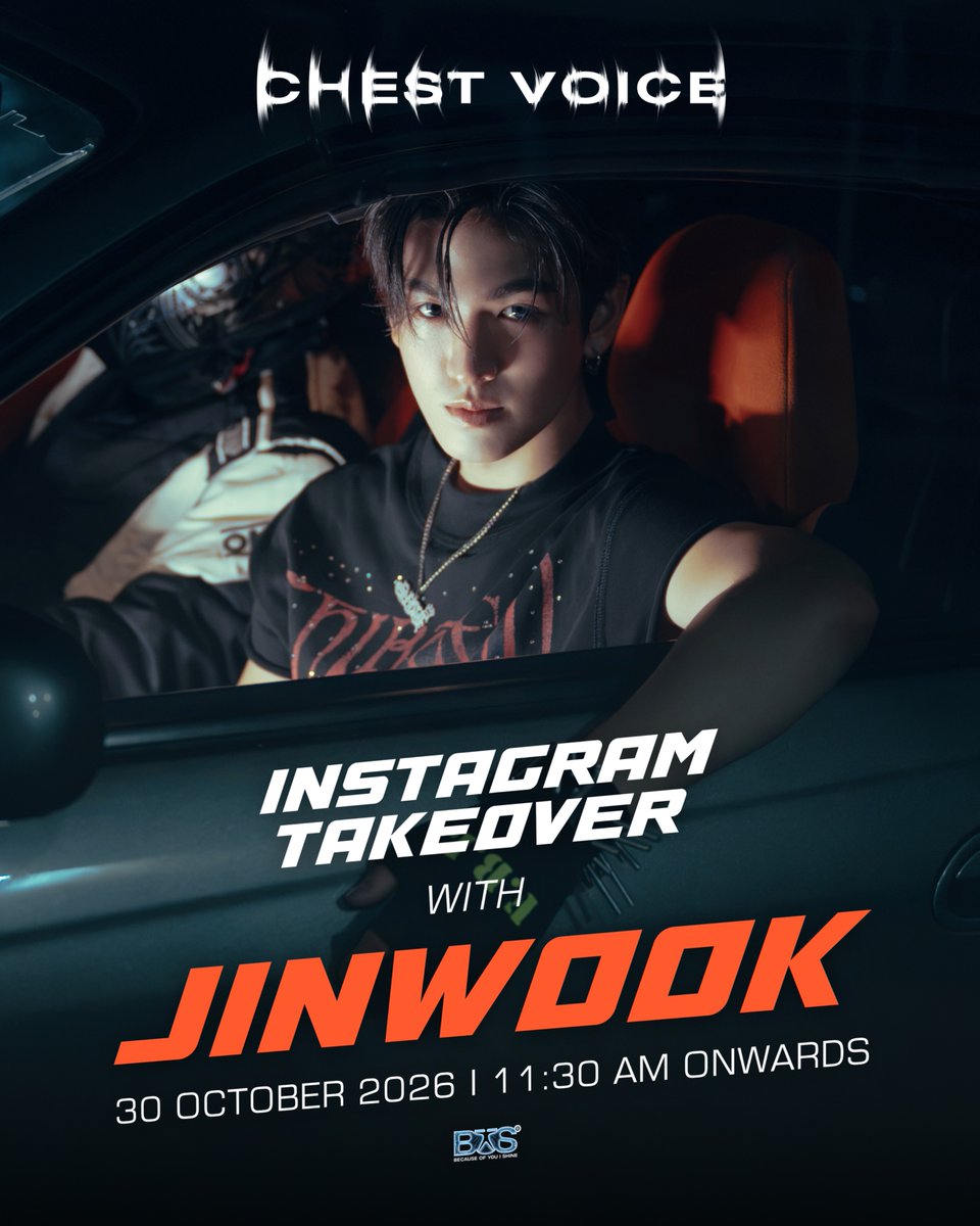 BUS_SONRAY's tweet photo. 🏁 ประกาศจาก CHEST VOICE RACING CLUB!

ขอต้อนรับ #JINWOOKkim สู่ตำแหน่งนักแข่งประจำสนามคนใหม่ พร้อมออกสตาร์ตภารกิจ Instagram Takeover ผ่าน Instagram : bus.becauseofyouishine

🗓️ 30 ตุลาคม 2026 ตั้งแต่เวลา 11:30 น. เป็นต้นไป

เตรียมตัวให้พร้อม แล้วมารอติดตามภารกิจของพี่นักแข่งตลอดทั้งวันกันเลยนะคับ 🏎️💨

#เดี๋ยวพี่พาซิ่งเดินสาย
#BUS_CHESTVOICE
#BUSbecauseofyouishine