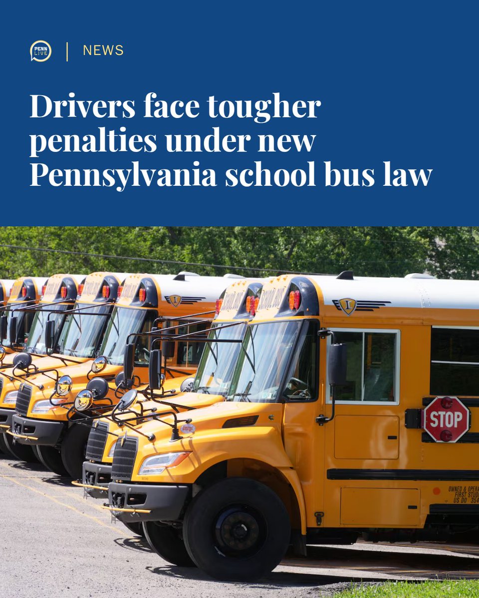 PennLive's tweet photo. More than 76,000 drivers violated the state's School Bus Stopping Law in 2024, according to PennDOT. https://t.co/k9Sr4ZTU3e
