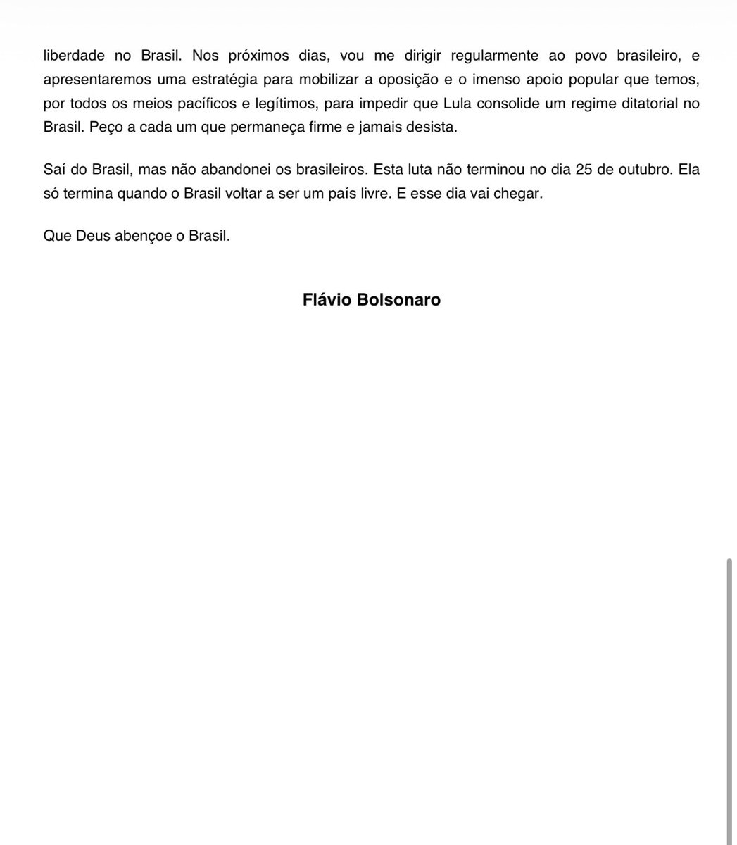 SamPancher's tweet photo. O Senador Flavio Bolsonaro divulgou o seguinte pronunciamento https://t.co/eTRnxUIJuf