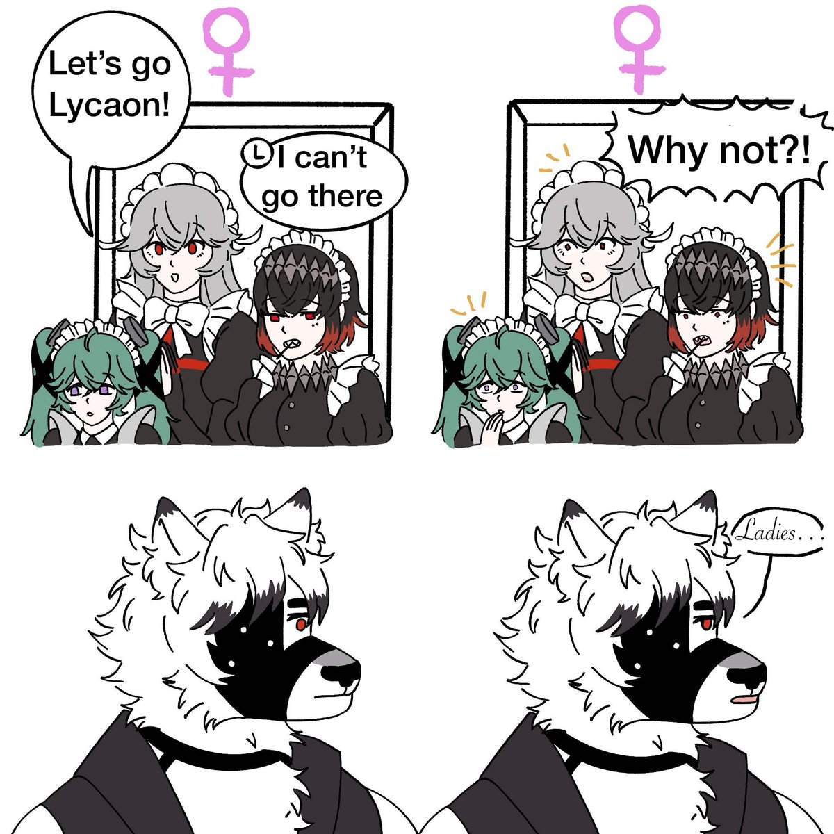 Lycahugofan's tweet photo. Lycaon's adventures with the girlies part 1 #zzzero #zenlesszonezero https://t.co/eos9f4sXZY