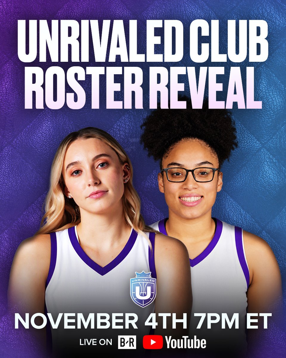 BleacherReport's tweet photo. NEW UNRIVALED ROSTERS DROPPING NEXT WEEK 🔥

Roster Reveal show airs Nov. 4, 7pm ET on B/R’s YouTube https://t.co/Cn09VFbPzU