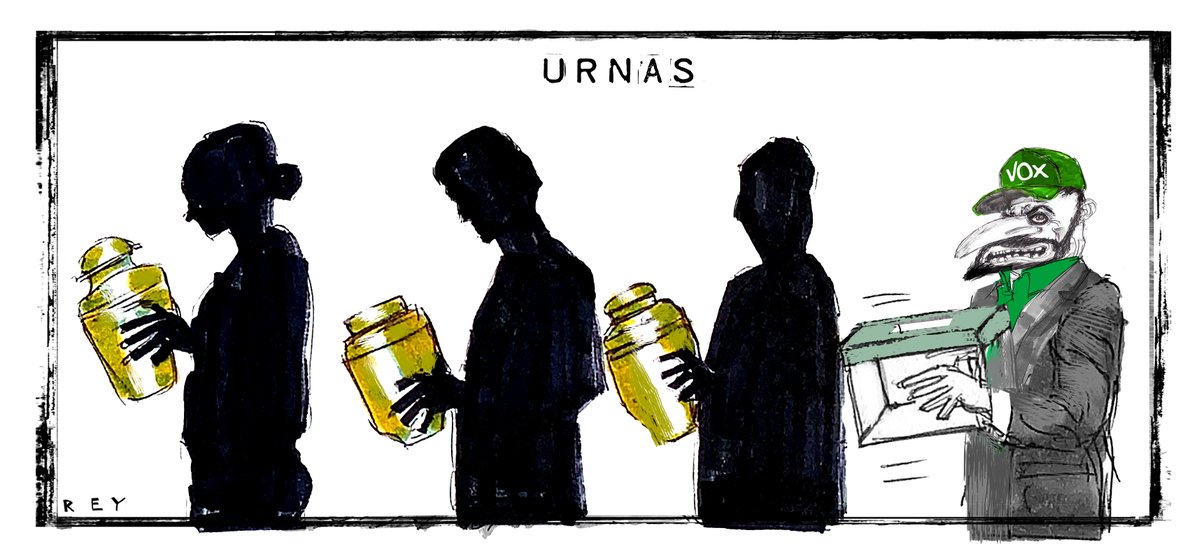 ReyDibujante's tweet photo. Vox ha sido el único partido que no ha anulado sus actos de precampaña tras la tragedia ferroviaria de Urda.
Viñeta de @ReyDibujante https://t.co/AyLzEtTivK