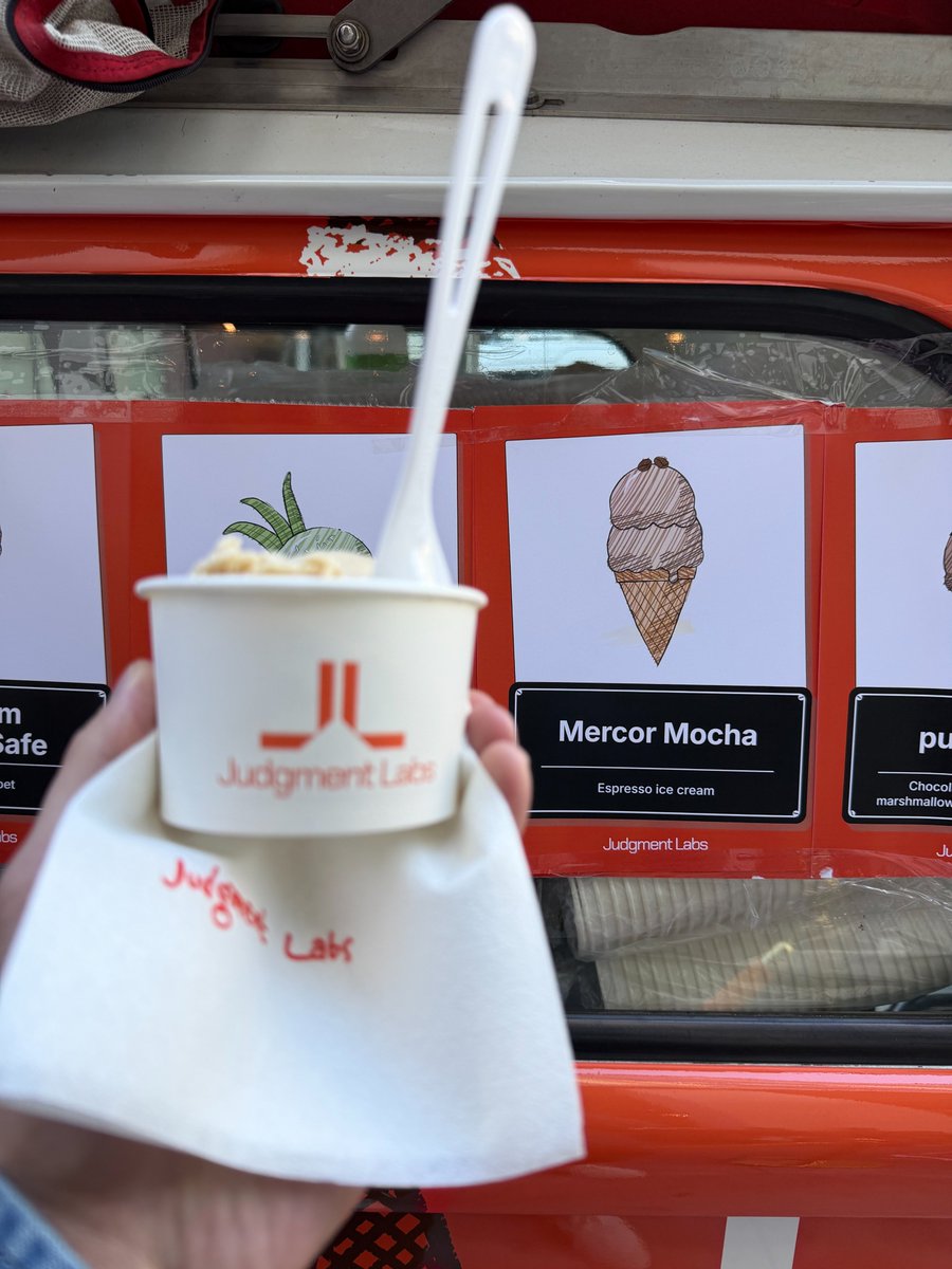 mercor's tweet photo. Congratulations @judgmentlabs on launching general access and thanks again for the @mercor ice cream. 🍨 https://t.co/fpGWgT8fKj